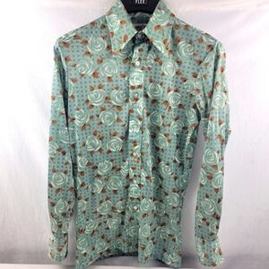 Vintage 70's collar button down Made in Korea Opus I nylon shirt Size Sm 14-14.5